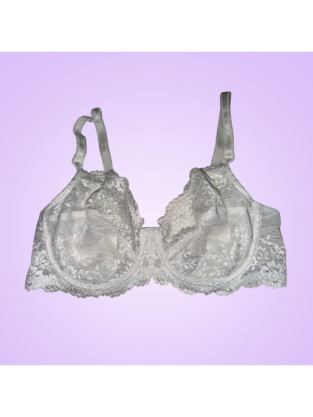 Wacoal White Floral Lace Unlined Underwire Bra Scalloped Trim 36C